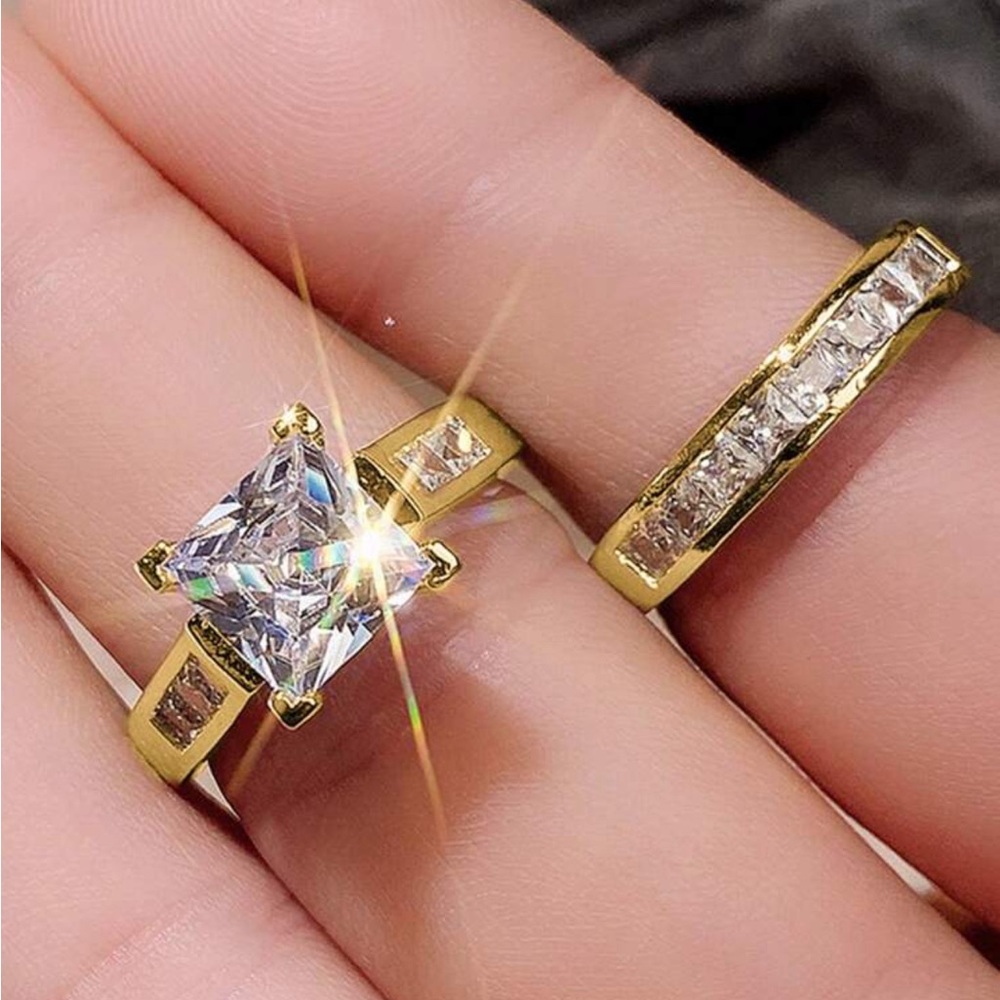 WEDDING RING SET  BRIDAL RING gold - Picture 5 of 5